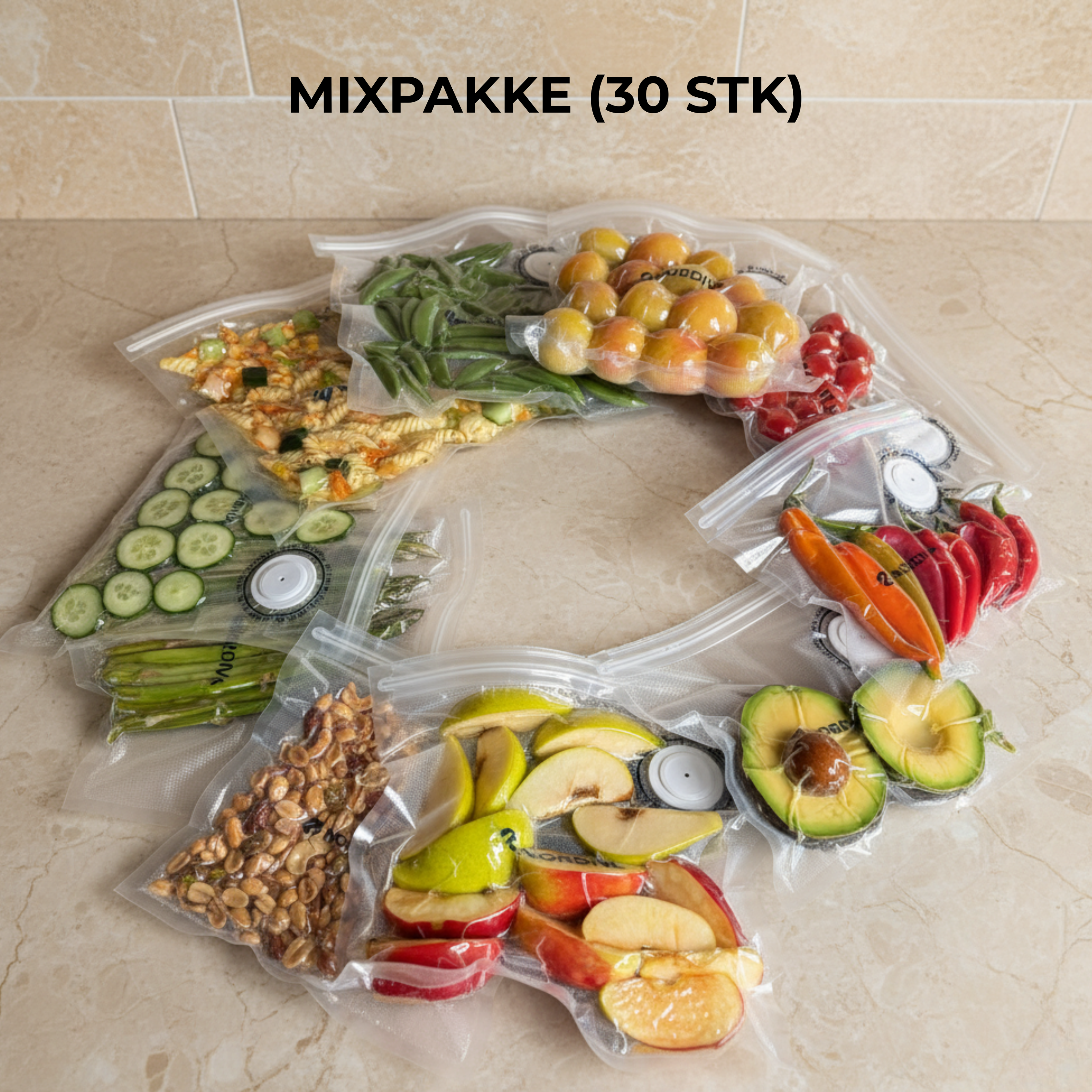 Mixpakke (30 stk) Vakuumposer